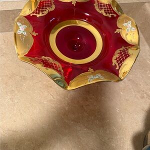 Elegant Red and Gold Decorative Bowl